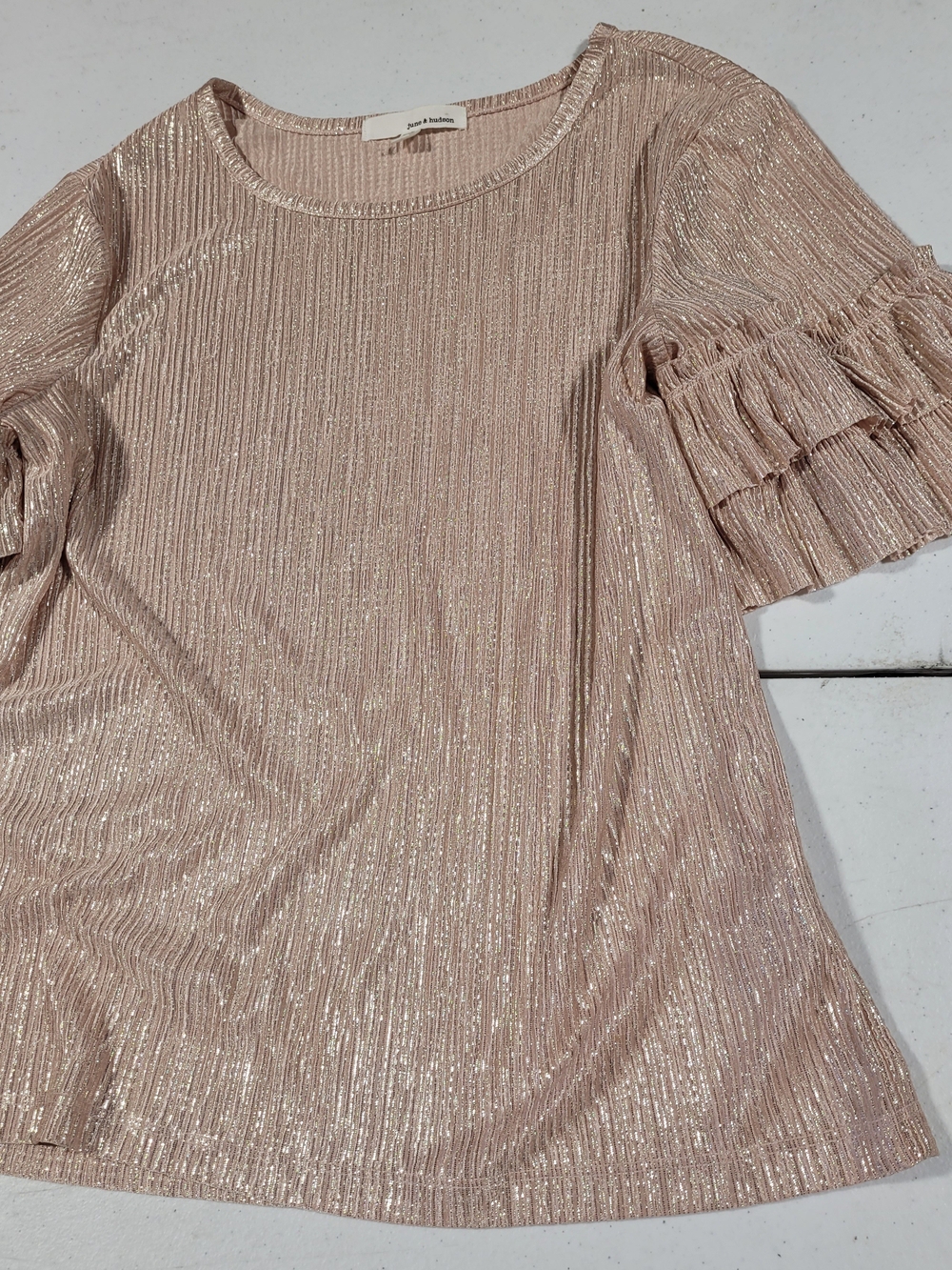 june & hudson Shimmery Blush Ruffle-Sleeve Top